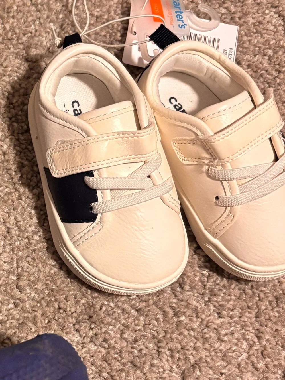 Carter's Cream and Navy Velcro Toddler Sneakers